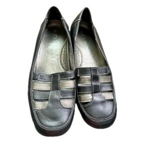 I Love Comfort black and pewter leather slip on shoes. Size 8